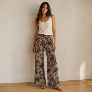 DeFacto 100% Viscose Chocolate Brown Botanical Wide Leg Pants Small Boho Resort